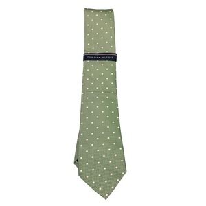 Tommy Hilfiger Mens Green Polka Dot Silk Blend Necktie Formal Business Tie